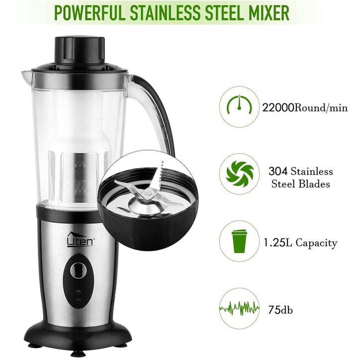 Standmixer 5-in-1 mit To-Go-Becher 1,25L Edelstahl 220W - Bild 5