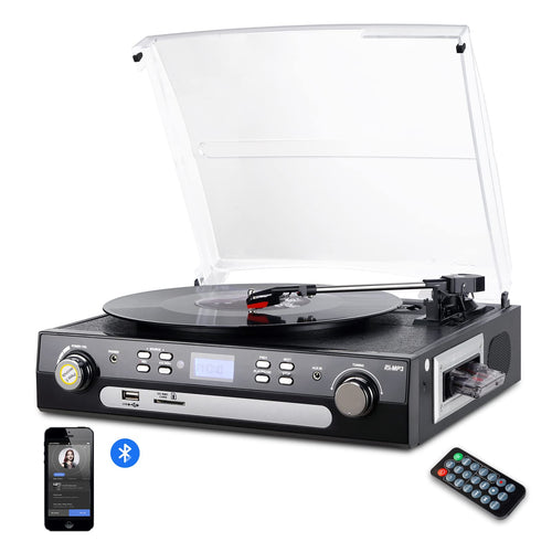 Plattenspieler mit Bluetooth, Kassette, AM/FM Radio und USB-Aufnahme