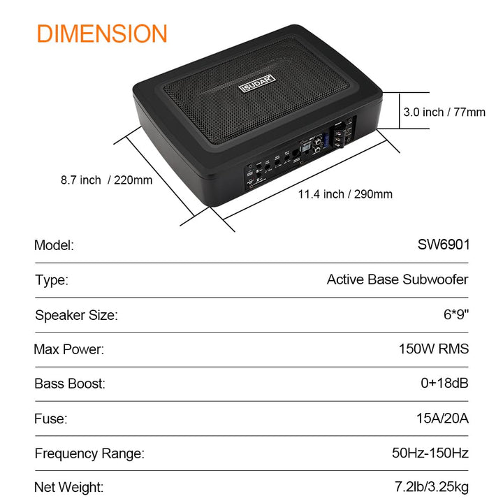 Untersitz-Subwoofer Auto 9 Zoll 600W mit Verstärker &amp; Fernbedienung - Bild 4
