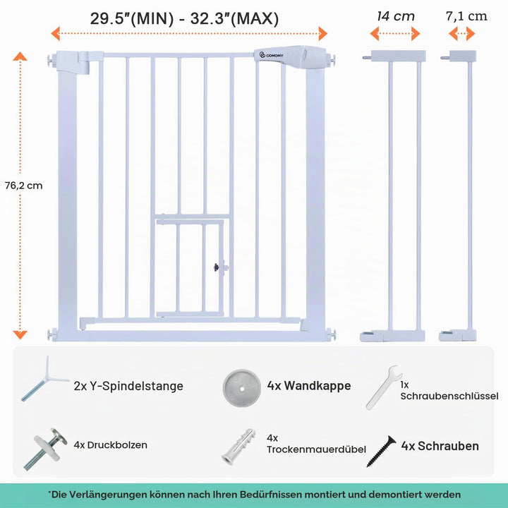 Treppenschutzgitter mit Katzenklappe 75-103cm ohne Bohren Weiss - Bild 7