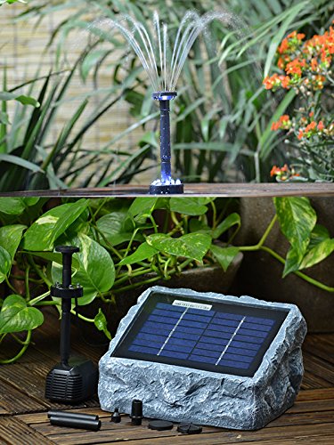 Solar Teichpumpe mit Akku und LED Steindesign Polyresin 2W