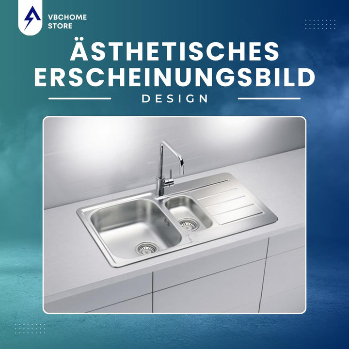 Einbauspüle Edelstahl 79x50 cm 1,5 Becken mit Abtropffläche rechts - Bild 9
