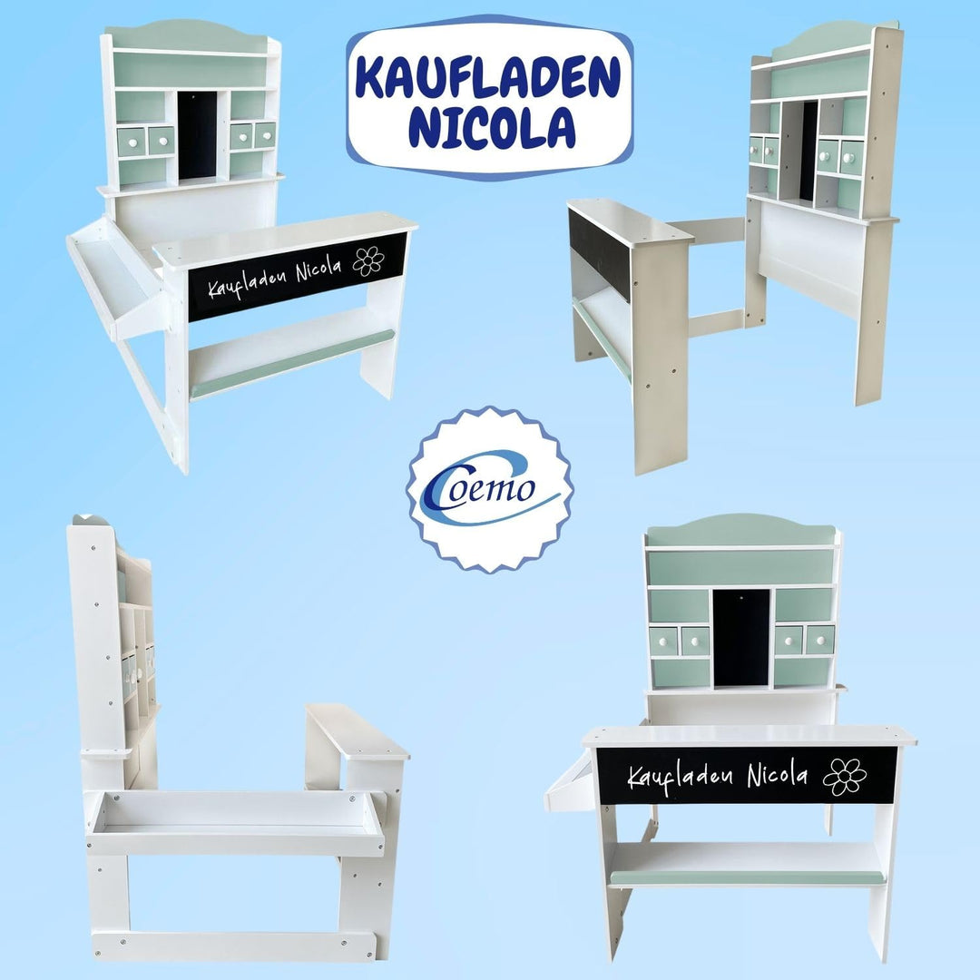 Kaufladen Kinder Holz mit Tafel, Theke &amp; 4 Schubladen gruen - Bild 5