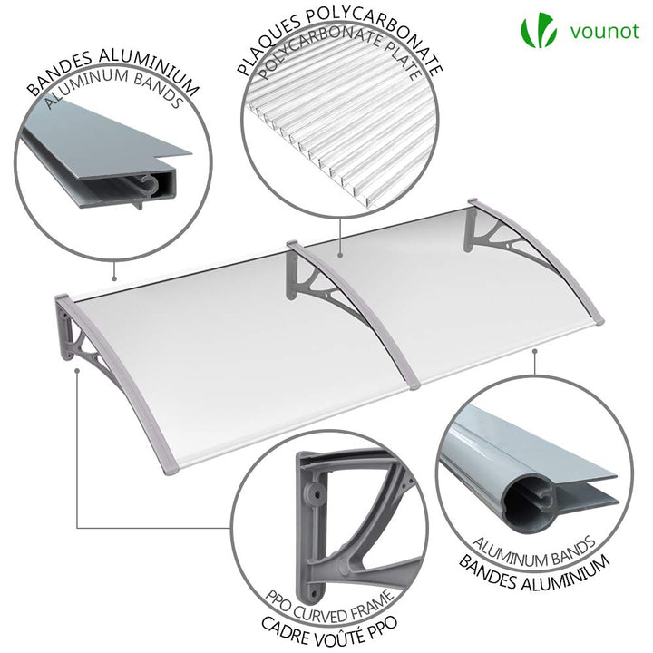 Haustür Vordach Aluminium Polycarbonat 200x80cm transparent grau - Bild 6