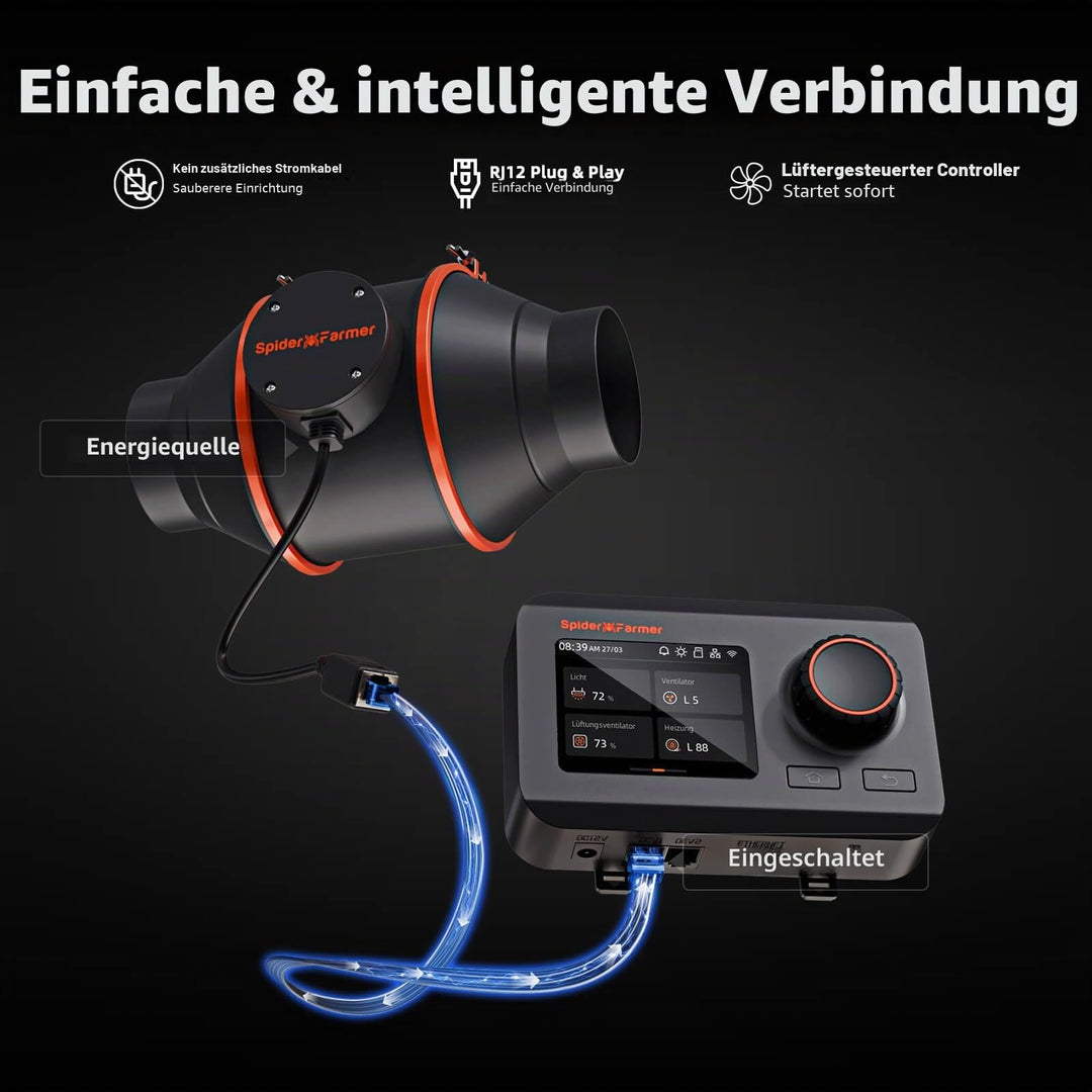 Rohrventilator 100mm mit Temperatur- &amp; Feuchtigkeitsregler 350m³/h - Bild 2