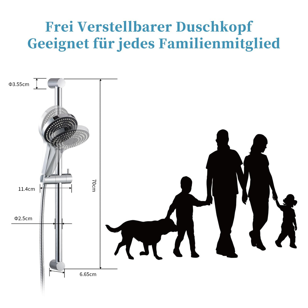 Duschstangen-Set Chrom 70cm mit Handbrause 6 Strahlarten und Schlauch - Bild 7