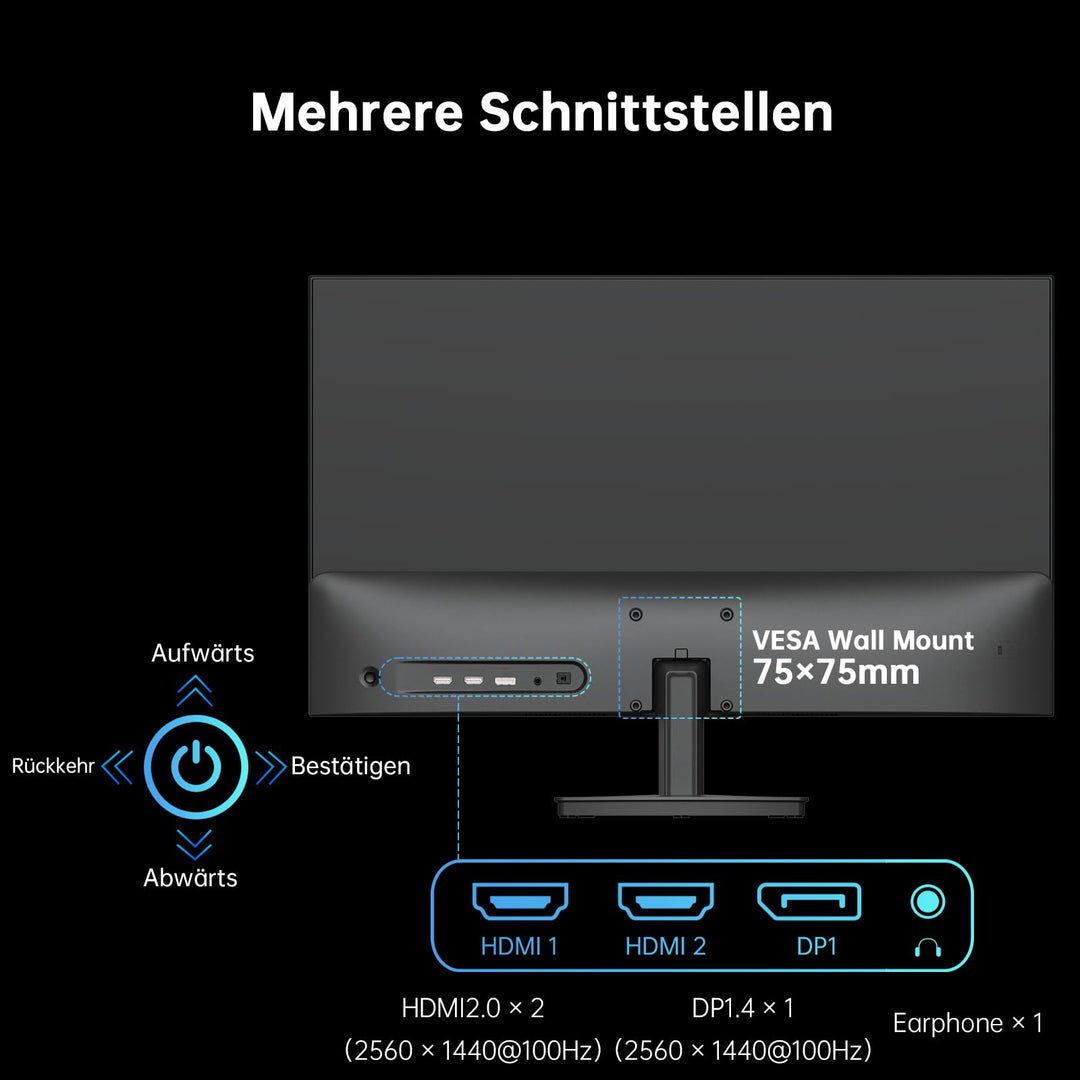 Monitor 27 Zoll QHD 2K IPS 100Hz Anti-Blaulicht fuer Gaming und Arbeit - Bild 7