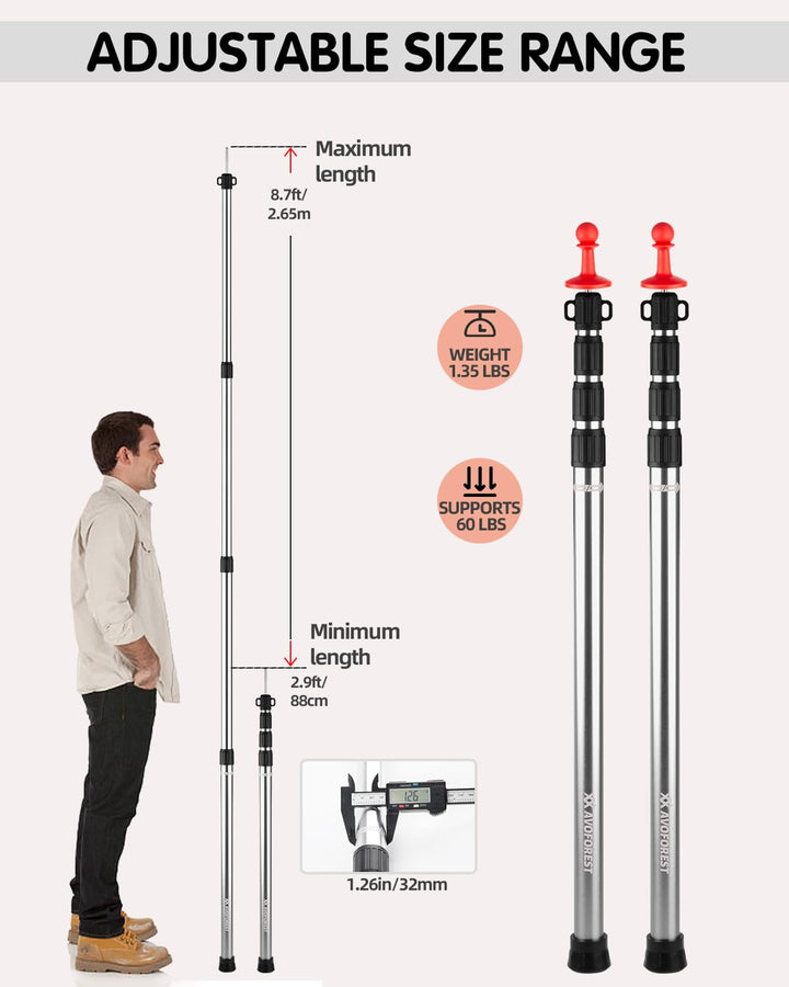 Teleskop-Zeltstange Aluminium 88–265 cm für Tarp und Sonnensegel, 2er-Set - Bild 2