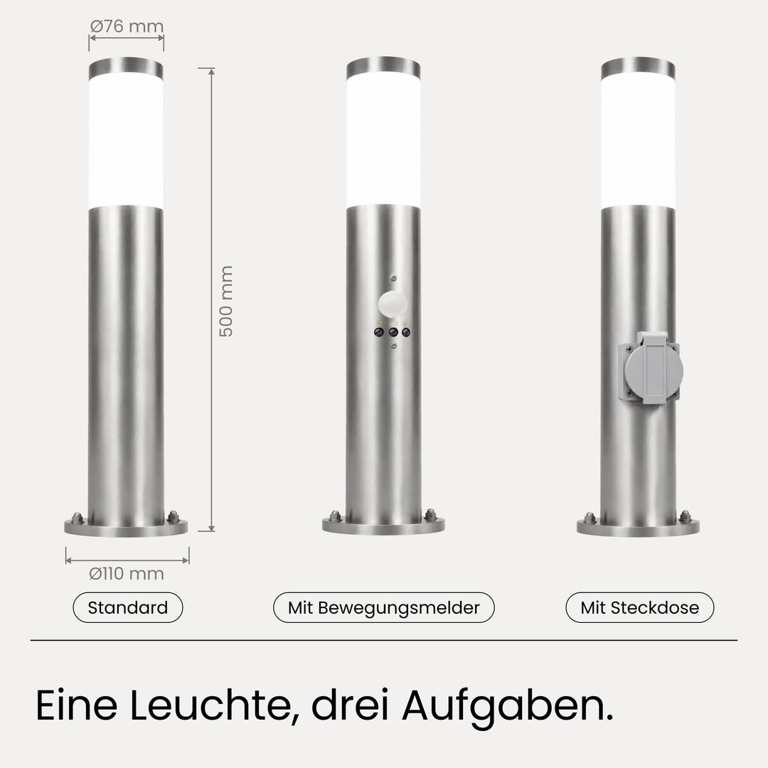 Wegeleuchten Aussen Edelstahl E27 IP44 50cm mit Erdspieß 4er-Set - Bild 5