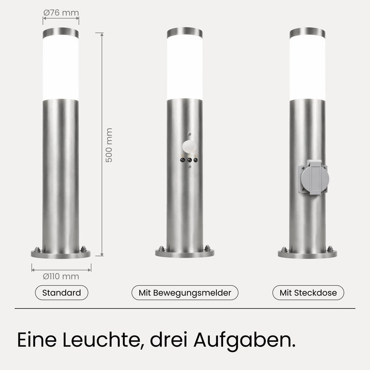 Wegeleuchten Aussen Edelstahl E27 IP44 50cm mit Erdspieß 4er-Set - Bild 5