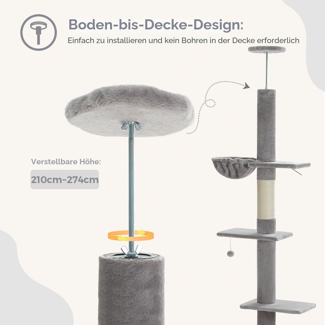 Kratzbaum Boden bis Decke höhenverstellbar 216-273 cm für 2-4 Katzen - Bild 4
