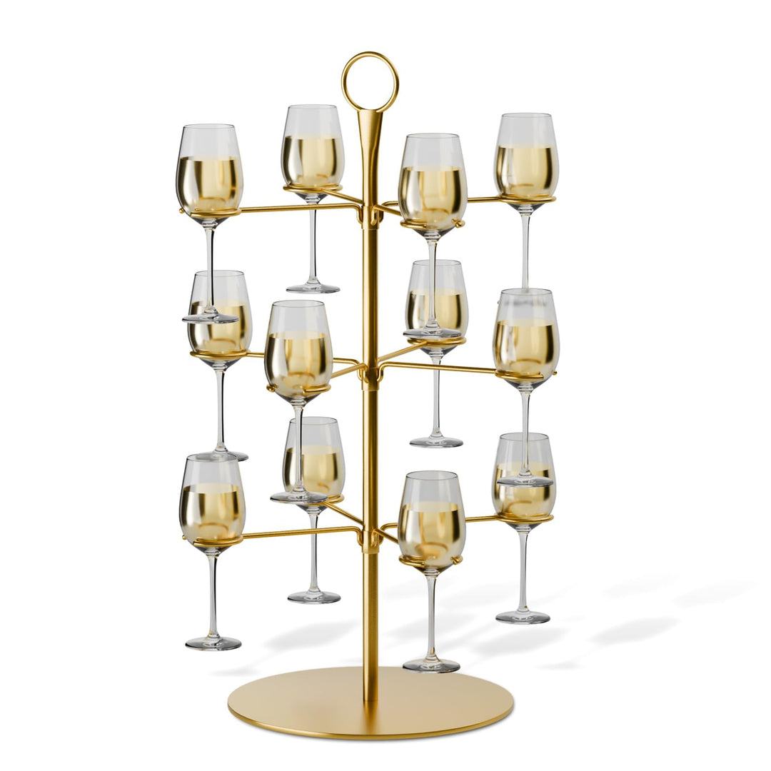 Gläser-Tower 3 Etagen 12 Gläser Metall Gold für Cocktails