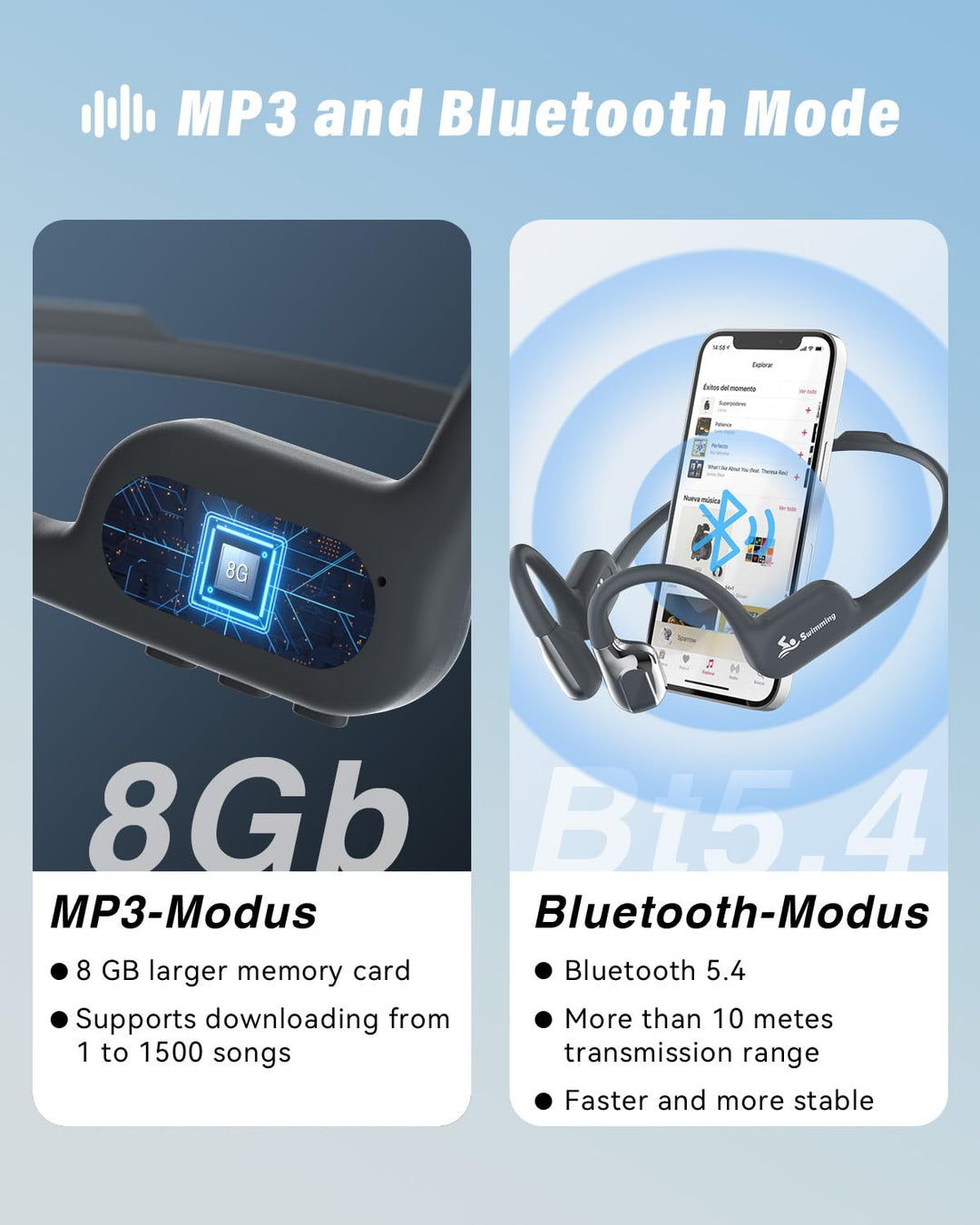 Knochenschall Kopfhörer Schwimmen Bluetooth 5.4 IP68 8GB MP3 - Bild 3