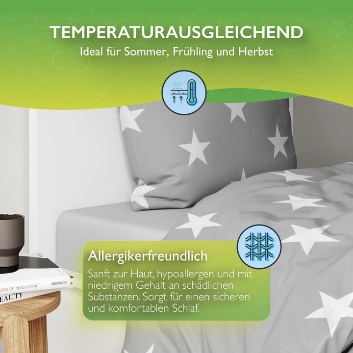Renforcé Bettwäsche 200x200 cm Sterne Grau 3-teilig Baumwolle - Bild 3