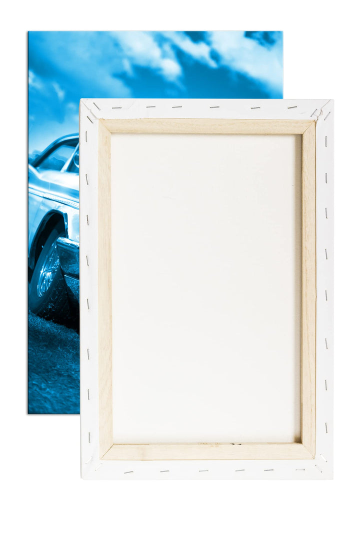 Leinwandbild Oldtimer Auto Monochrom Blau 80x60 cm Echtholzrahmen - Bild 6