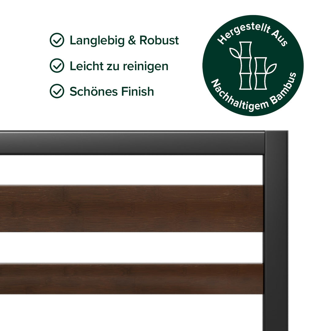 Bettgestell 140x200 cm Bambus &amp; Metall mit Kopfteil, Schwarz/Braun