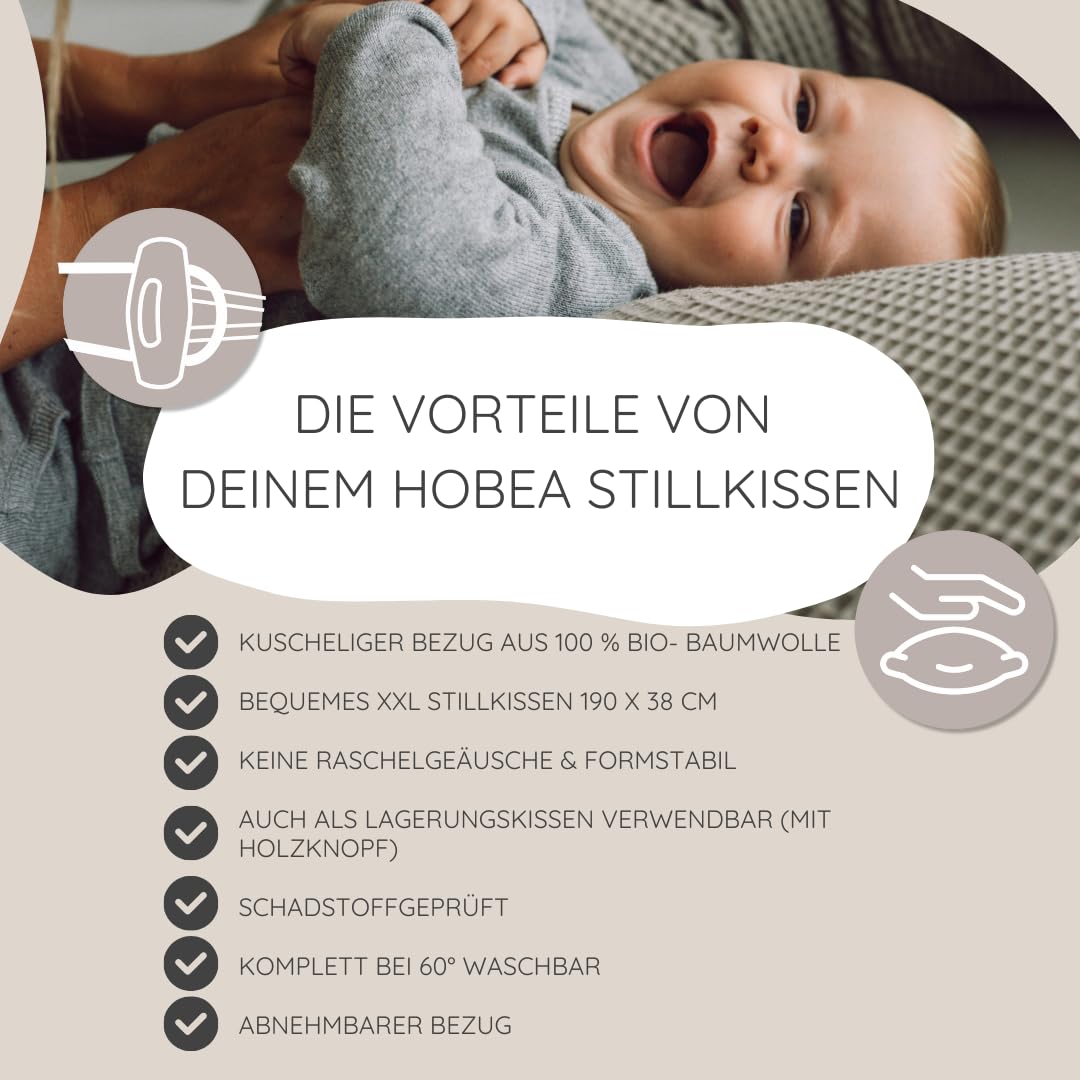 Stillkissen XXL Bio-Baumwolle 190cm Waffelmuster Taupe mit Holzknopf - Bild 3