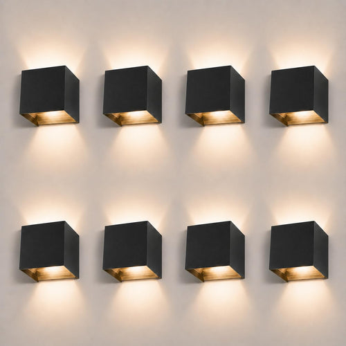 LED Wandleuchte Aussen/Innen Aluminium IP65 12W 3000K Schwarz 8er-Set