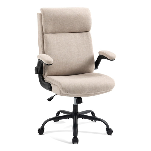 Bürostuhl Ergonomisch 150kg Beige Leinenstoff mit Klapparmlehnen