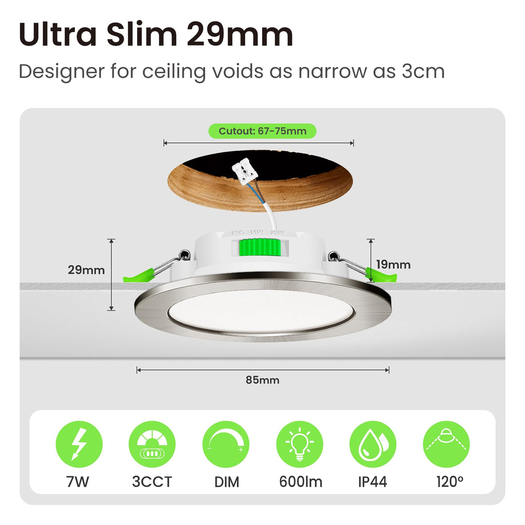 LED Einbaustrahler 230V 7W dimmbar 3CCT Nickel 6er-Set 68mm - Bild 2