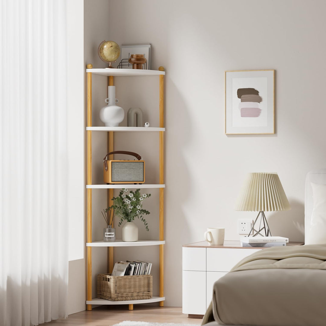 Eckregal Stehend 5 Ebenen 143,5 cm Weiss für Wohnzimmer