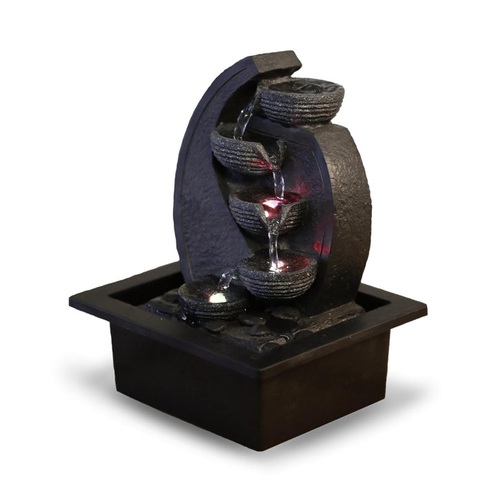 Zimmerbrunnen Wasserfall 4-stufig Harz Natursteinoptik LED 26 cm
