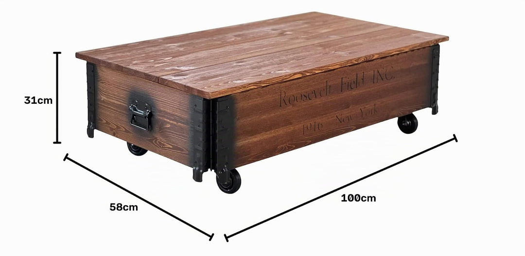 Couchtisch Truhe Massivholz Kiefer mit Rollen Vintage 100x58x31cm - Bild 2