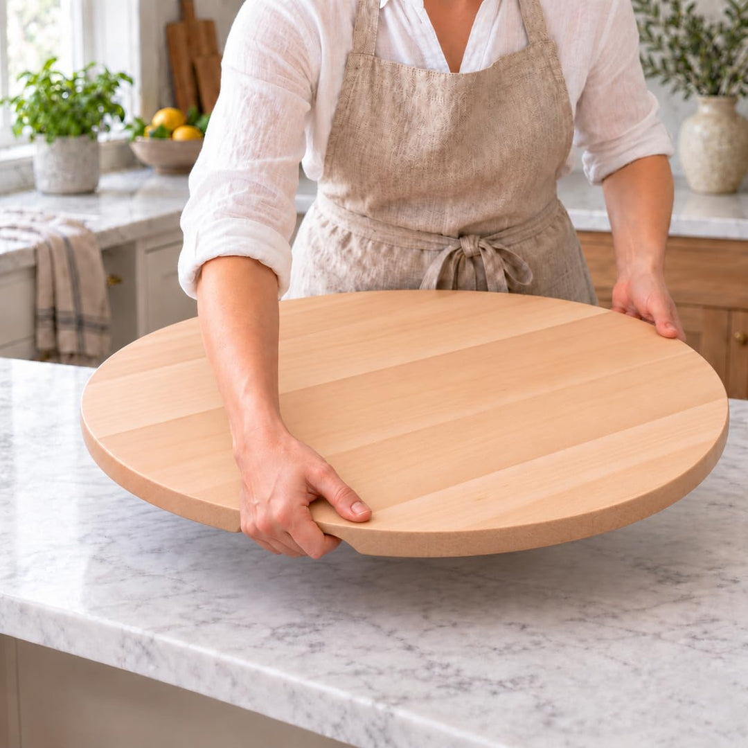 Pizzateller Holz rund 50 cm mit Griff aus Buchenholz massiv - Bild 4