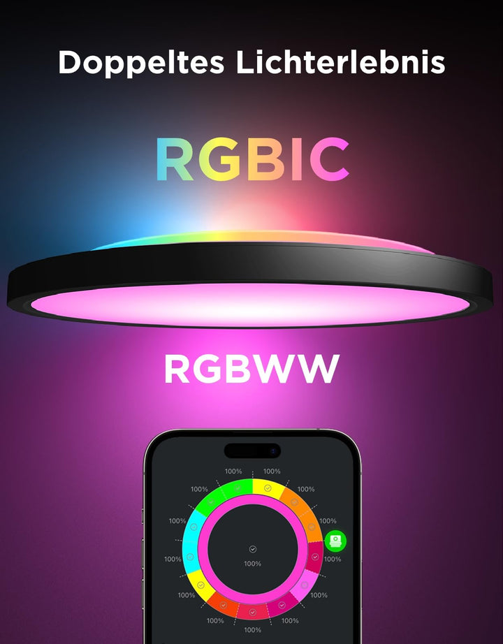 Smart LED Deckenleuchte RGBIC dimmbar 24W 2400lm Ø30cm - Bild 2