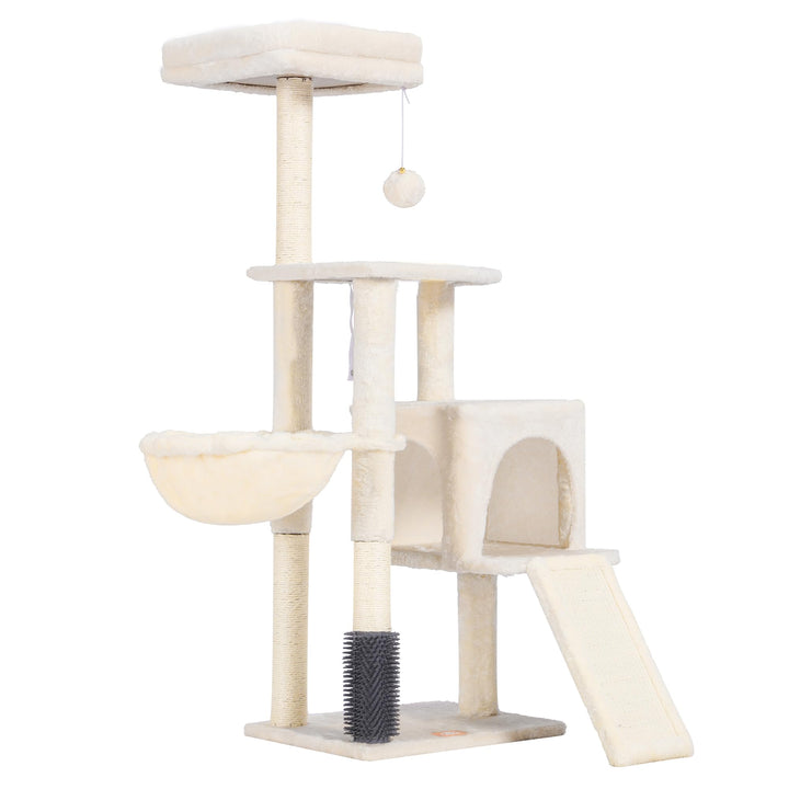 Kratzbaum mit Katzenbürste Korb und Plüsch-Sitzstange beige - Bild 10