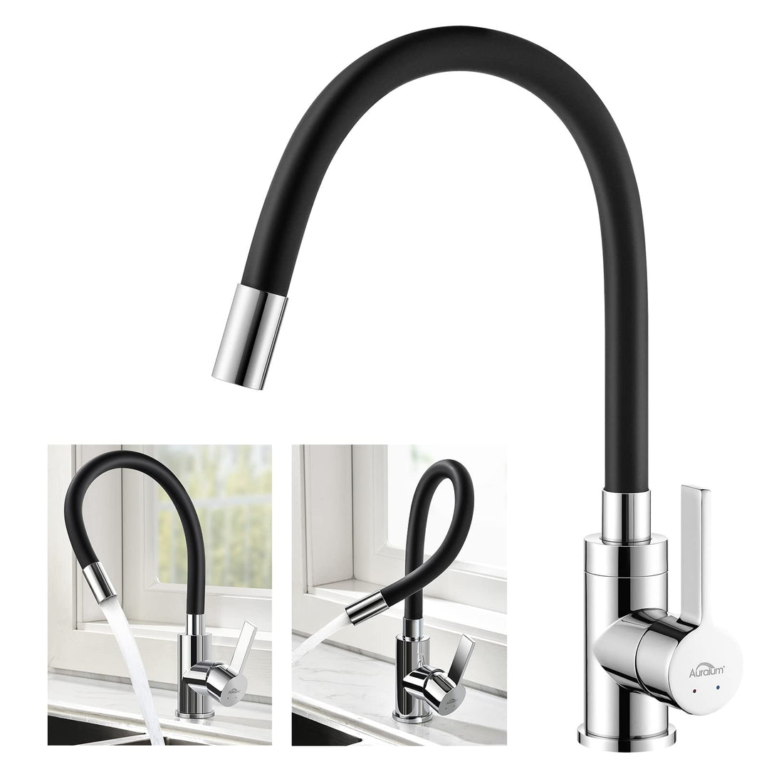 Küchenarmatur Schwarz flexibler Silikon-Auslauf 360° schwenkbar