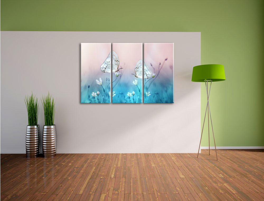 Leinwandbild 3-teilig Schmetterling auf Blumen 120x80 cm - Bild 4