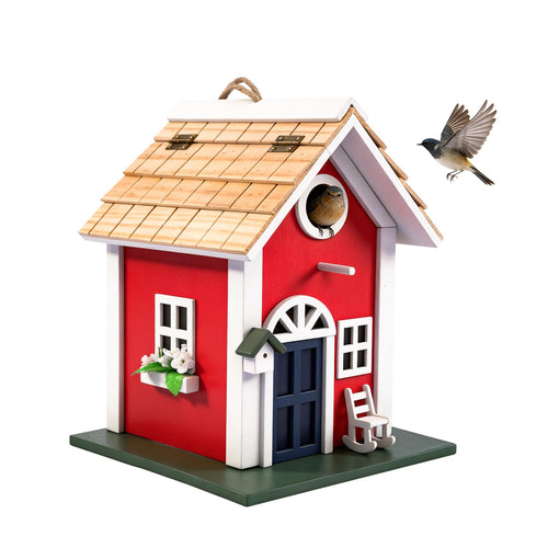 Vogelhaus Holz hängend rot 18,5x18,5x24,6 cm für Garten
