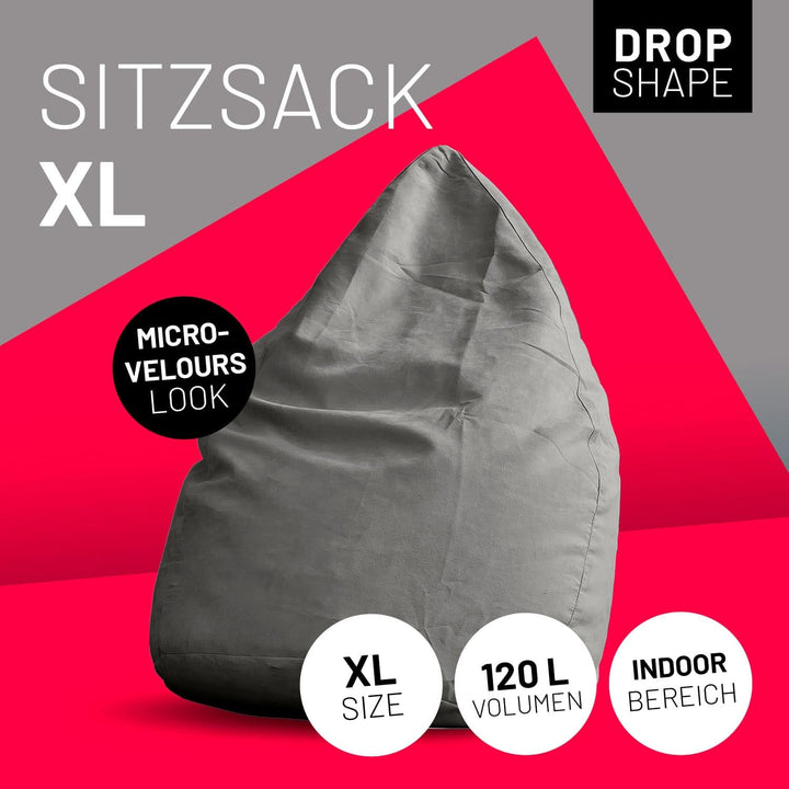 Sitzsack Microvelours 60x45cm grau für Kinder und Erwachsene - Bild 2