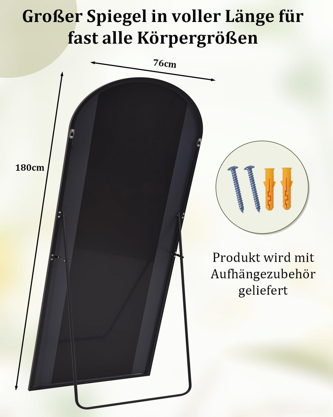 Ganzkörperspiegel Bogen 180x76 cm Standspiegel Schwarz Aluminium - Bild 5
