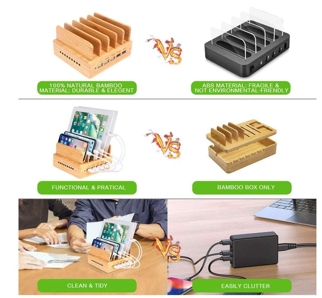 Ladestation 5-fach USB mit Bambus-Organizer und 5 Kabel - Bild 6