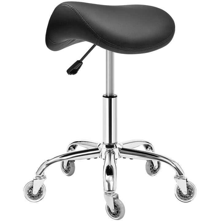 Sattelhocker mit Rollen höhenverstellbar 55–68 cm PU-Leder schwarz