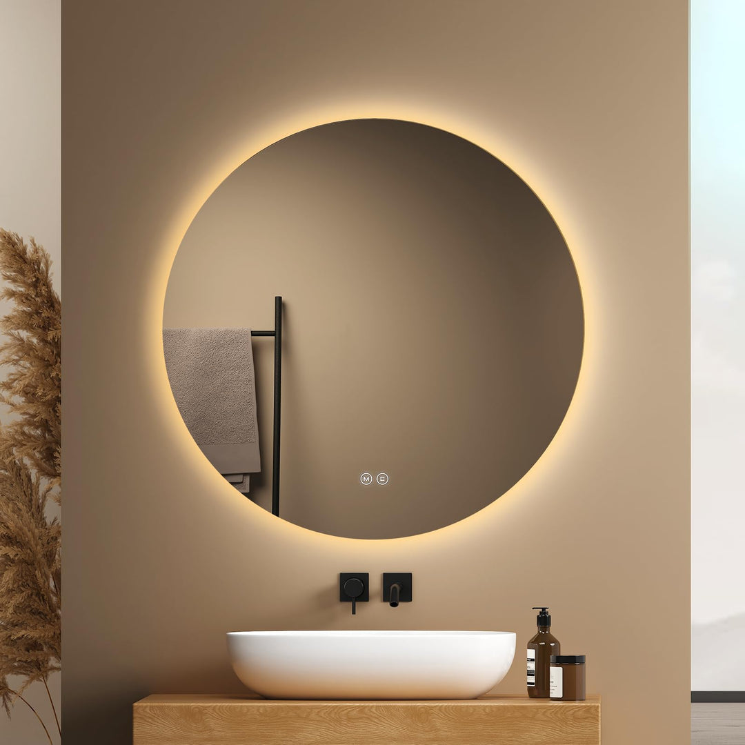 Badspiegel Rund mit LED-Beleuchtung dimmbar 80 cm rahmenlos
