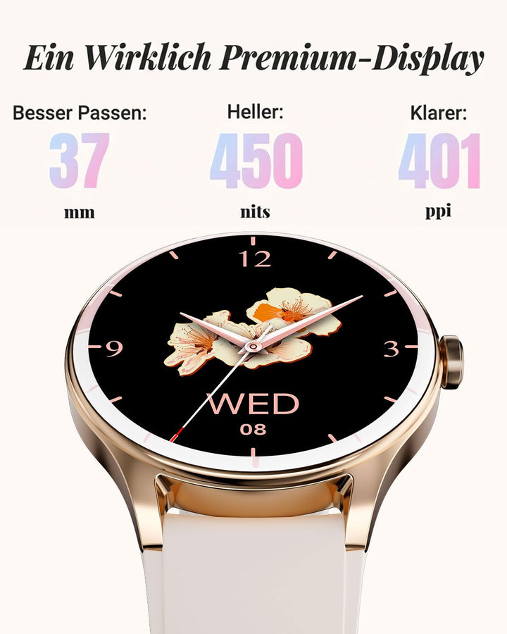 Smartwatch Damen 40mm rund, 100+ Sportmodi, IP68, Beige - Bild 7