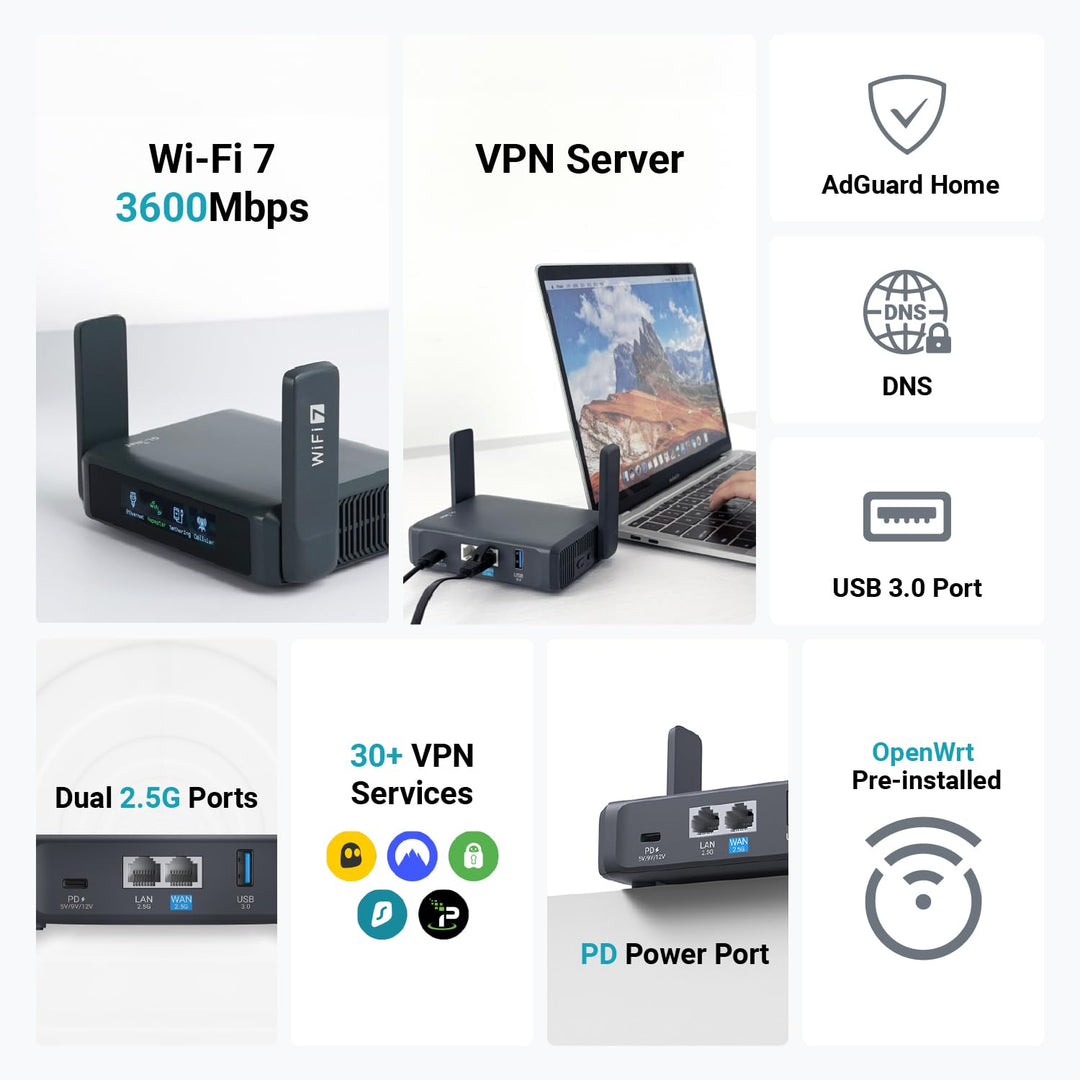 Reise-Router WiFi 7 Dualband mit Touchscreen und VPN 2.5G - Bild 3