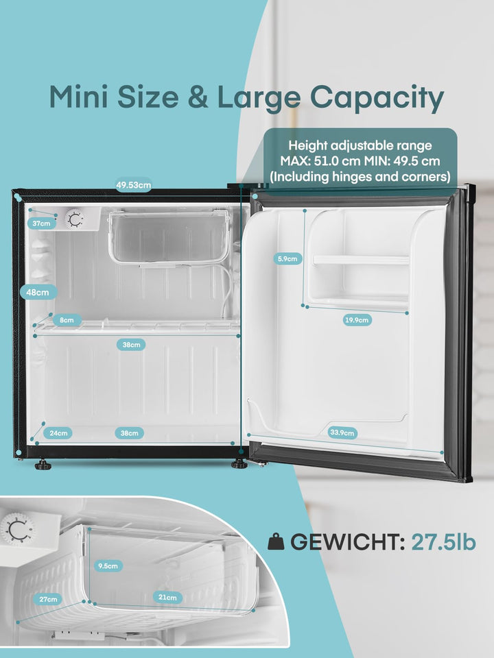Mini Kühlschrank 46L mit Eisfach, leise 42dB, 7-stufig regelbar - Bild 5