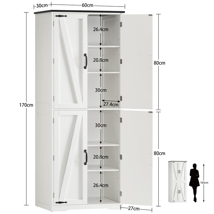 Hochschrank Weiss 4 Scheunentüren 6 Fächer 60x30x170 cm - Bild 2