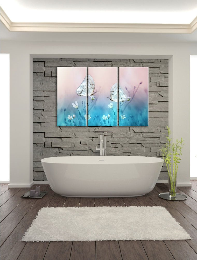 Leinwandbild 3-teilig Schmetterling auf Blumen 120x80 cm - Bild 6