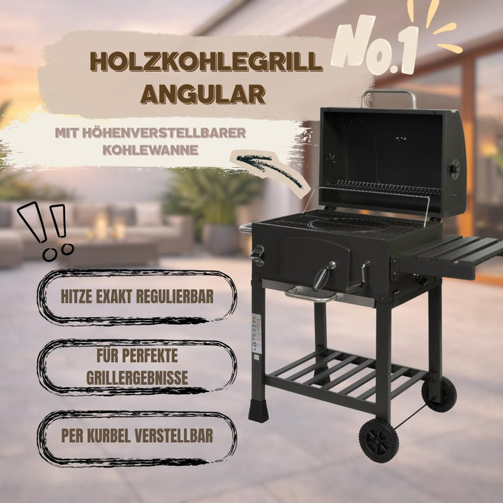 Holzkohlegrill mit Deckel, Gusseisenrost &amp; Abdeckhaube - Bild 2