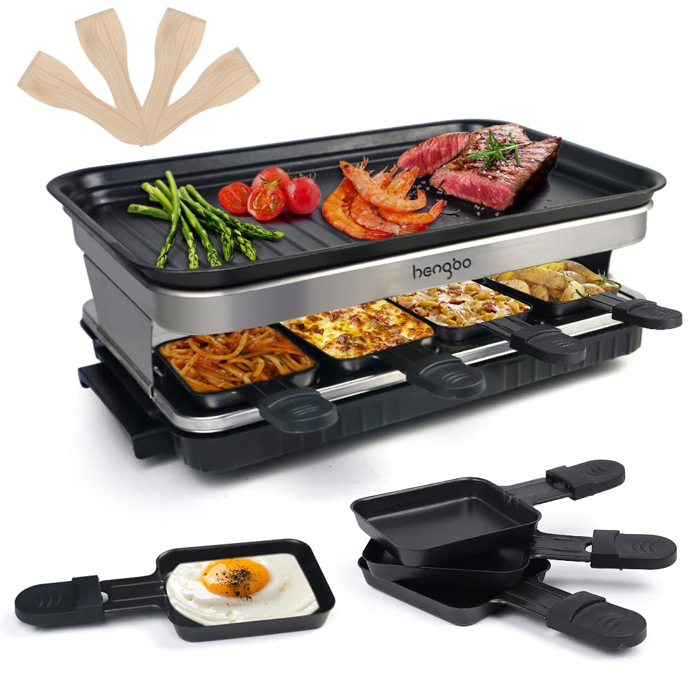 Raclette Grill 8 Personen mit Grillplatte und 8 Pfännchen 1500W