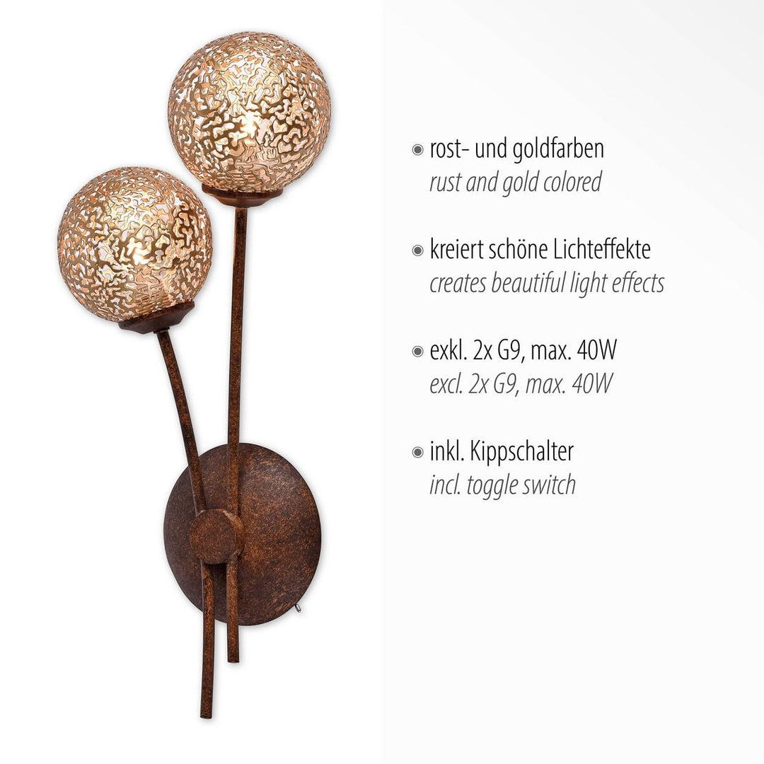 Wandleuchte Aluminium Rostoptik mit Kippschalter 2xG9 - Bild 5