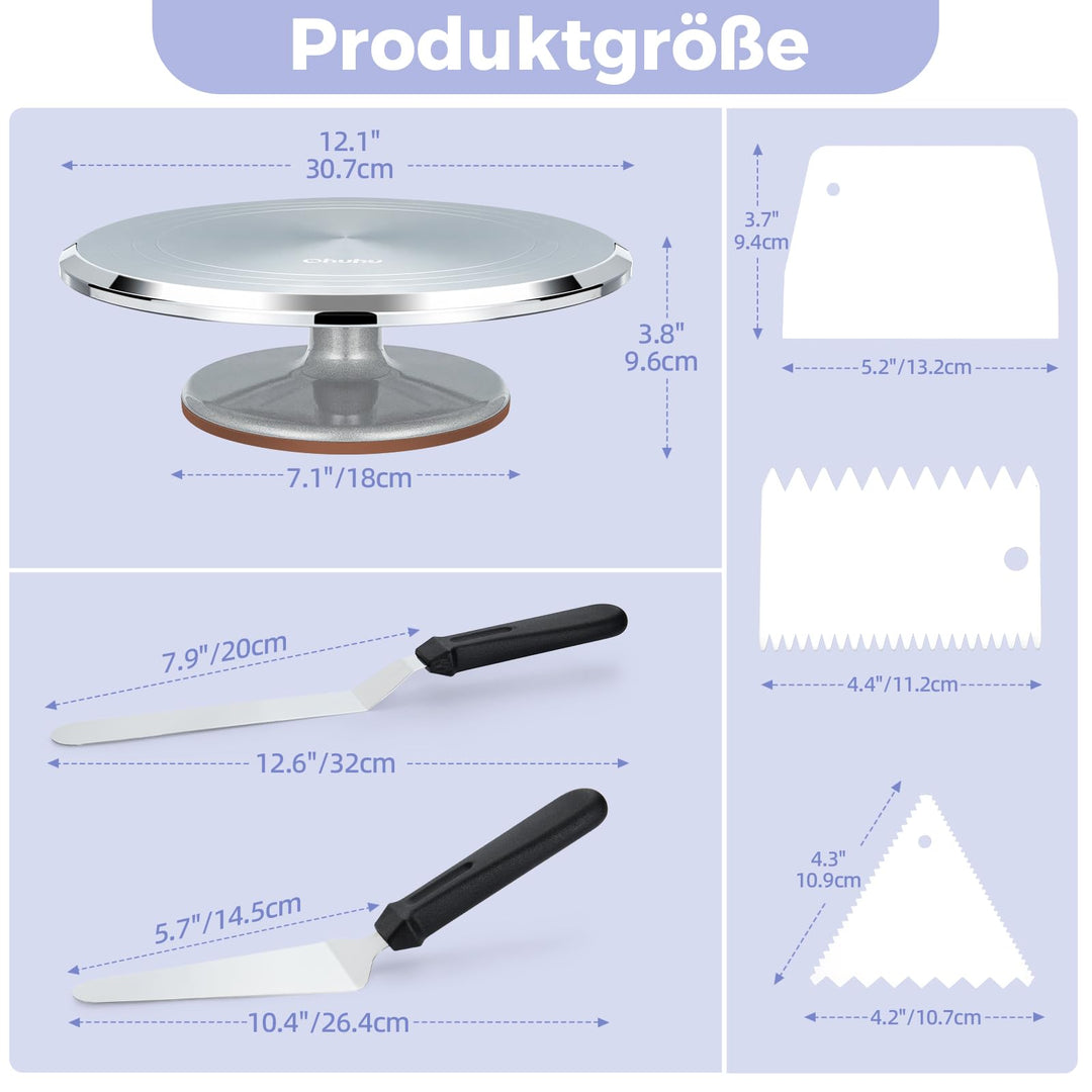 Drehteller Torte Aluminium 30 cm mit Teigschaber-Set - Bild 8