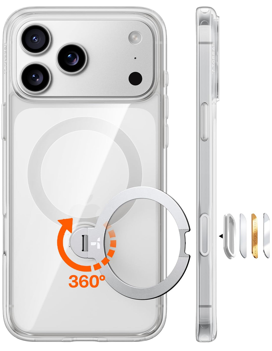 iPhone 17 Pro Hülle transparent mit 360° Ständer &amp; MagSafe