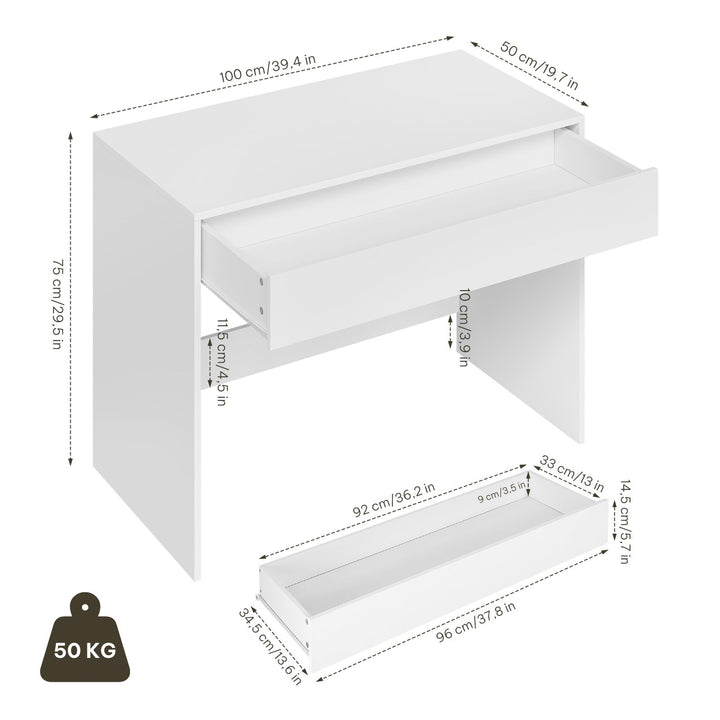 Schreibtisch mit Schublade Weiss 100x50x75 cm MDF Melamin - Bild 8