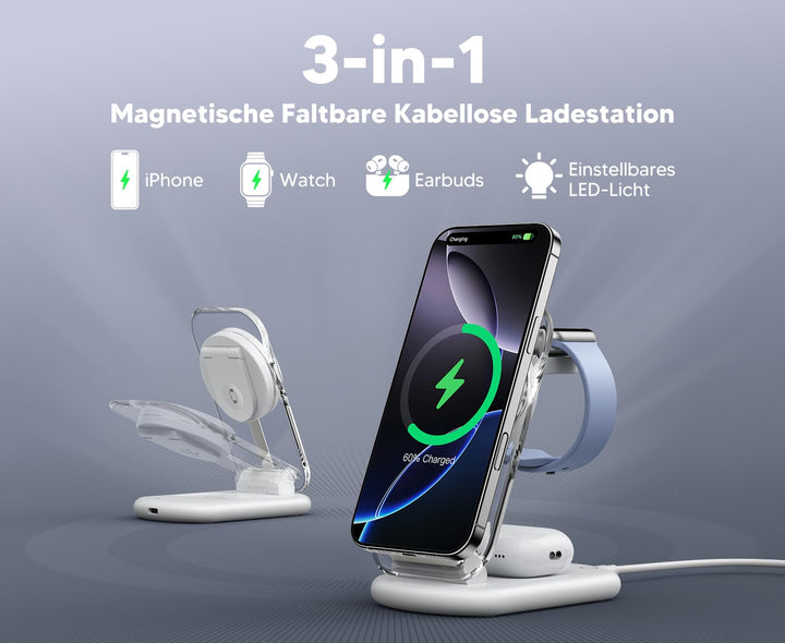 3-in-1 Ladestation MagSafe iPhone Apple Watch AirPods faltbar 2er Set - Bild 8